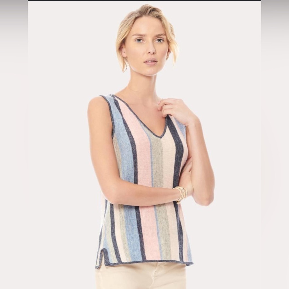 Ecru Striped Pastel Linen V neck Tank Size XS EUC